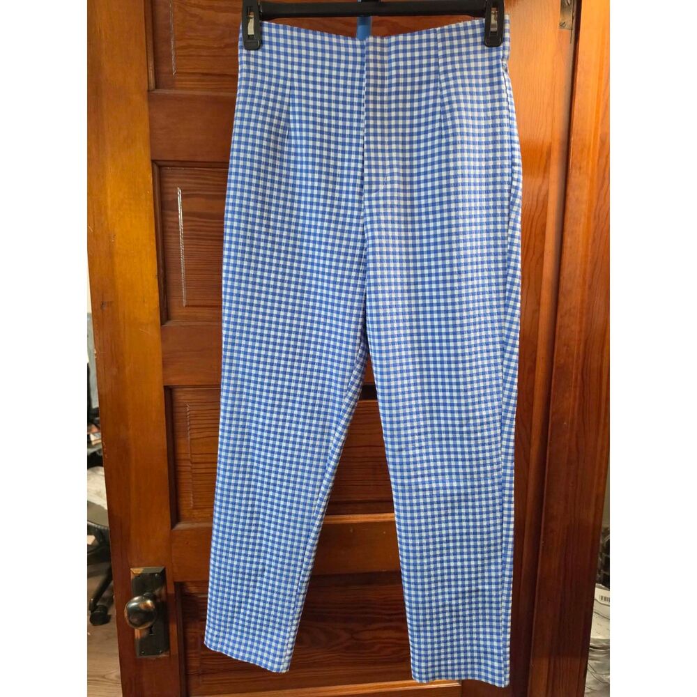 Zara Women’s Medium Blue White Gingham Check Pants Trousers NWT